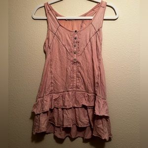 *Sold* Hinge Top S Sleeveless Ruffle Blush Pink Boho